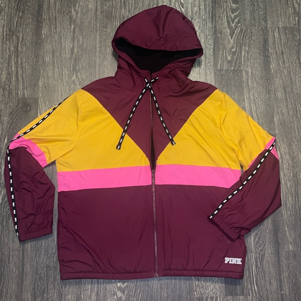 VS PINK Sherpa Lined Full Zip Anorak Jacket Ruby Gold Pink Size:M/L